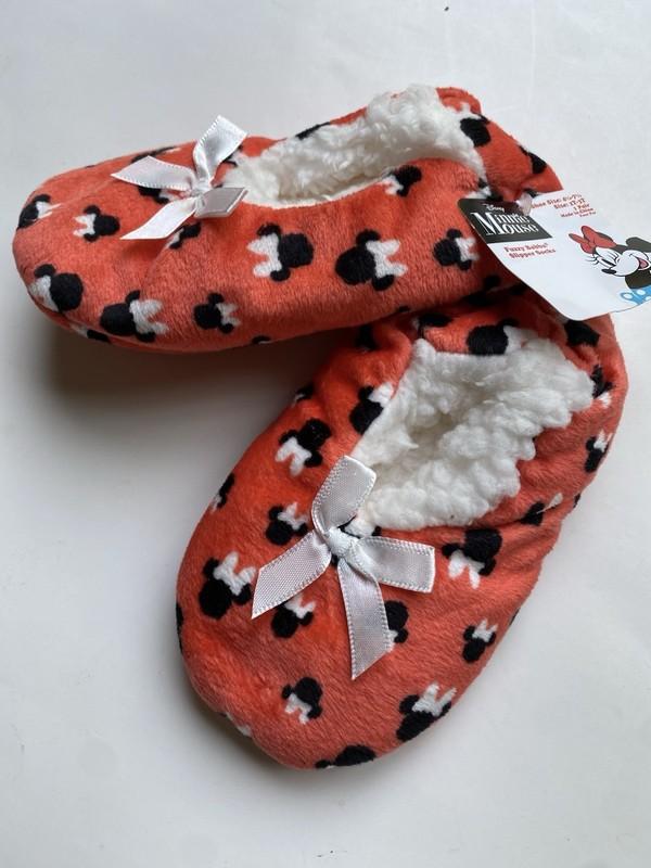 Disney Minnie Mouse Toddler Girl’s 2T-3T Gripper Slipper Socks Red Fleece New
