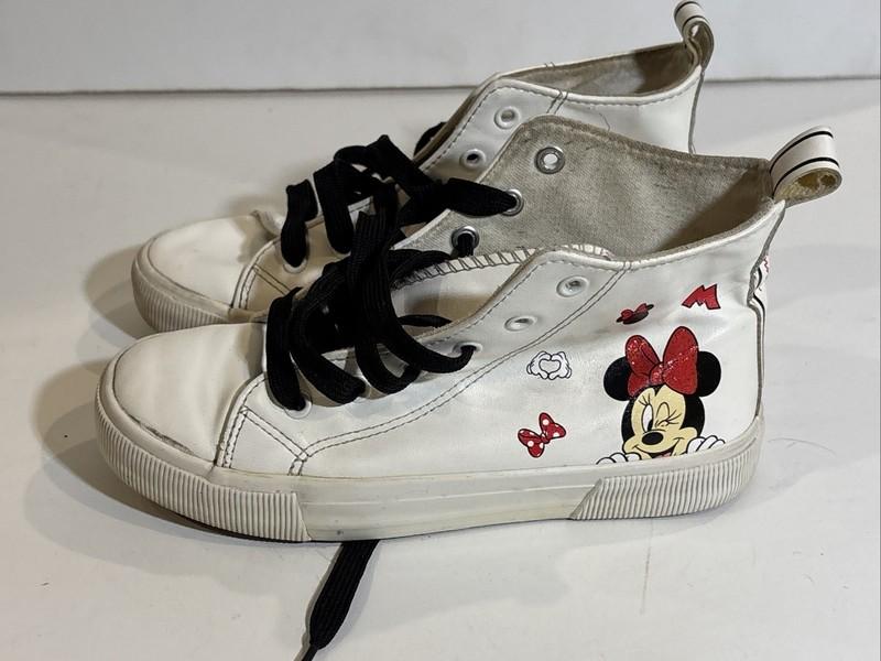 Disney Minnie Mouse Youth Size 2 White Tennis Shoes Sneakers