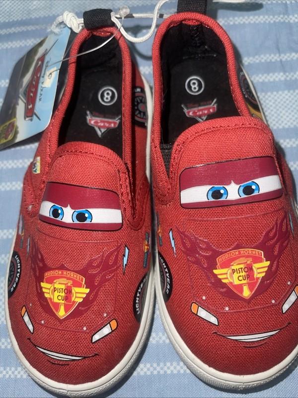 Disney Pixar Cars Lightning McQueen Canvas Slip On Shoes Piston Cup Youth Sz 8