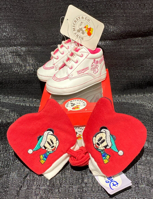 Disney’s Baby Mickey Mouse - Shoe White Pink Bashfuli 2M + Embroidered Mittens