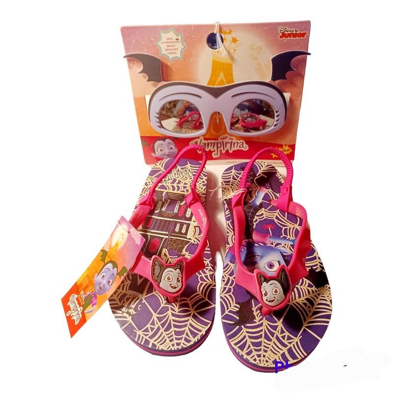 Disney Vampirina Girls Flip Flops/Sandals w/Back Strap & Mask Sunglasses-9/10