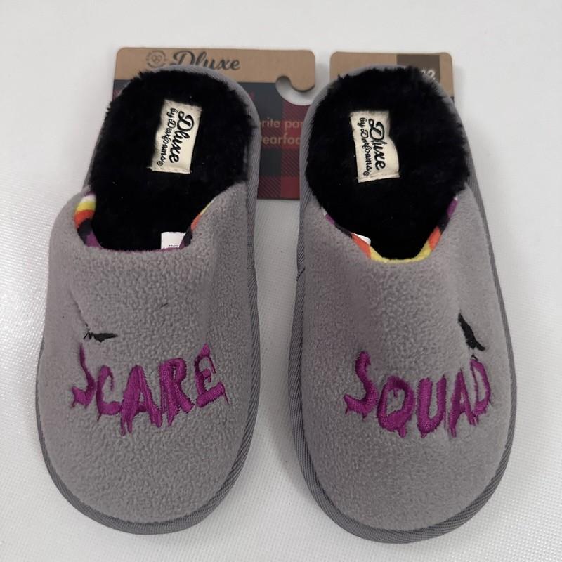 Dluxe by Dearfoams "Scare Squad" Memory Foam Gray Fleece Slipper