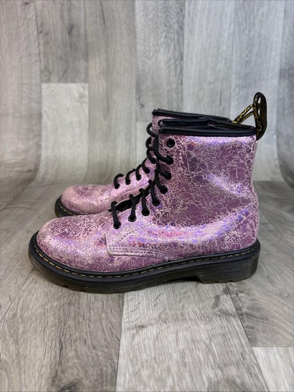Doc Dr. Martin Girls Size 2 Boots Shiny Metallic Pink Punk Grunge Y2K