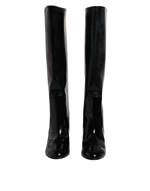 Dolce & Gabbana Black Patent Leather Vally High Boots Women's Shoes Authentic