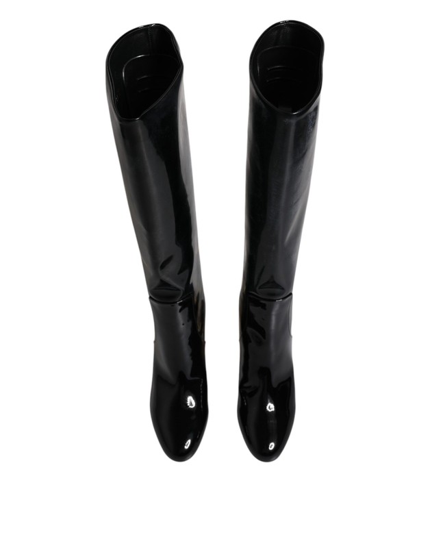 Dolce & Gabbana Black Patent Leather Vally High Boots Women's Shoes Authentic