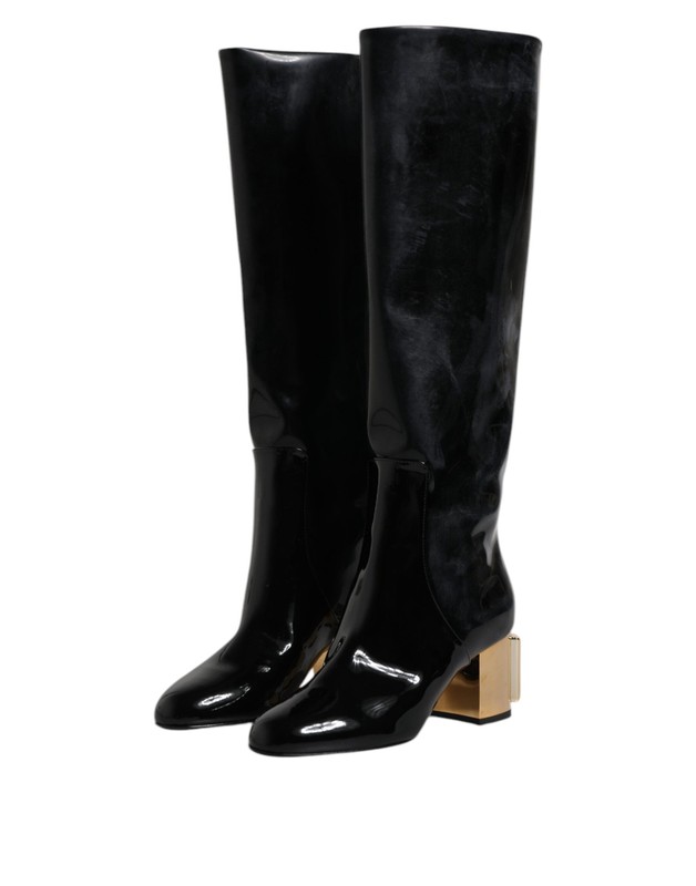 Dolce & Gabbana Black Patent Leather Vally High Boots Women's Shoes Authentic