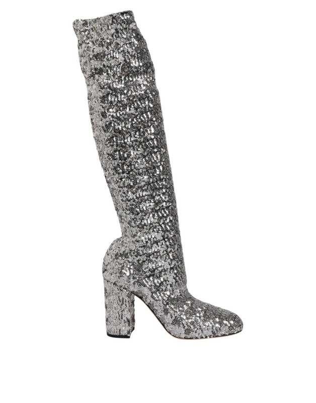 Dolce & Gabbana Silver Sequins Glitter High Heel Boot Women's Shoes Authentic