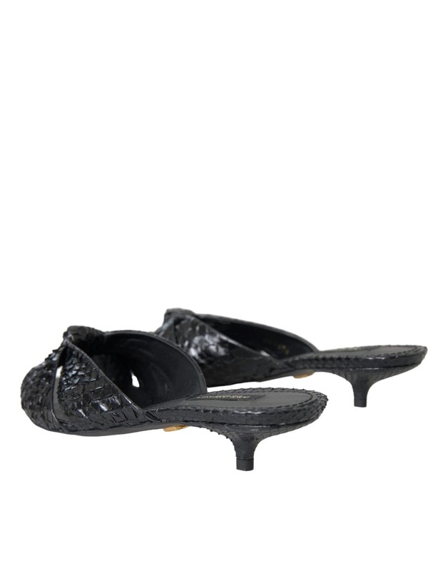 Dolce&Gabbana Women Black Slide Shoes 100% Leather Python Skin Low Heel Sandals