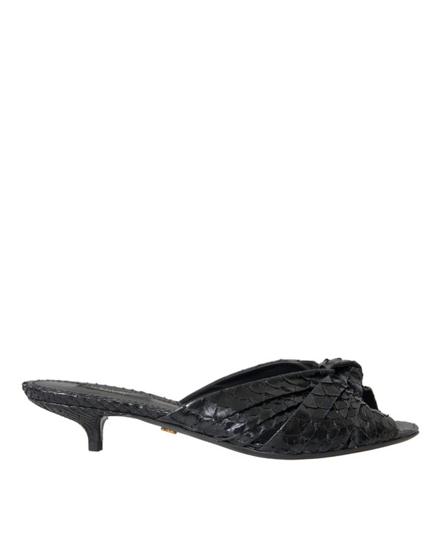 Dolce&Gabbana Women Black Slide Shoes 100% Leather Python Skin Low Heel Sandals