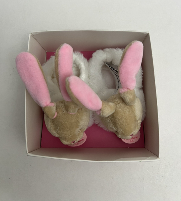 Doudou Et Compagnie Paris Baby Pink Bunny Booties Slippers 0-6 Months NIB NEW