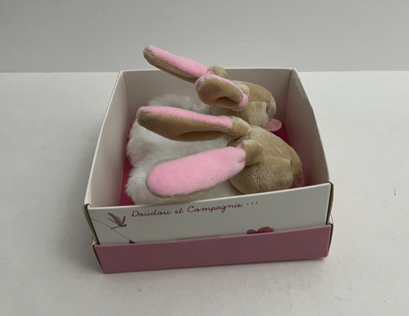 Doudou Et Compagnie Paris Baby Pink Bunny Booties Slippers 0-6 Months NIB NEW