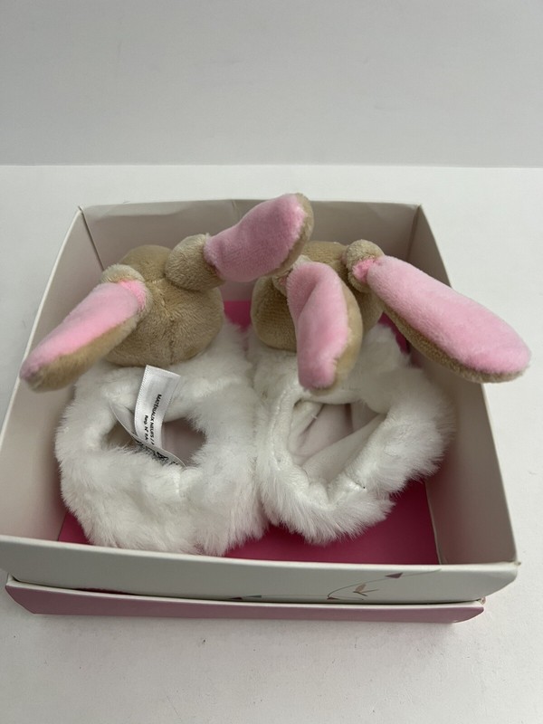 Doudou Et Compagnie Paris Baby Pink Bunny Booties Slippers 0-6 Months NIB NEW