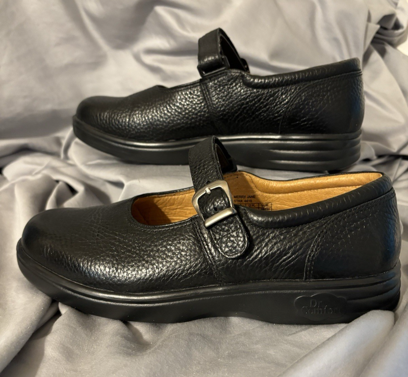Dr. Comfort Women's Black Merry Jane Leather Shoes 4410 Easy Closure Size 8.5W