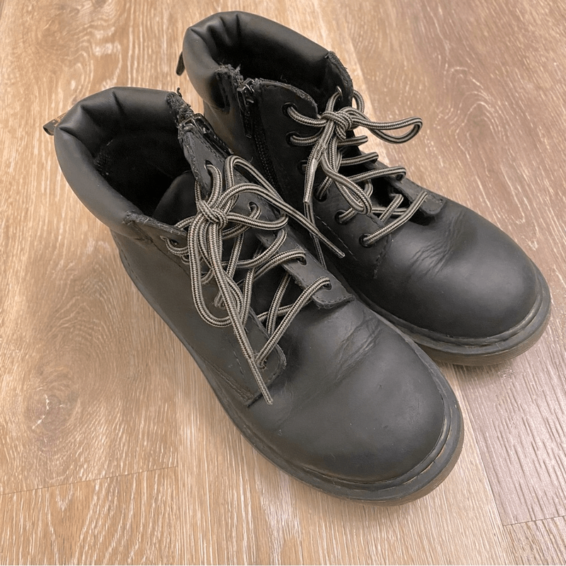 Dr. Marten Padley Leather Lace Up Zipper Side Black Leather Combat Boots Girls 1