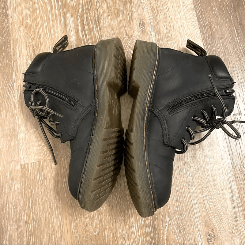 Dr. Marten Padley Leather Lace Up Zipper Side Black Leather Combat Boots Girls 1