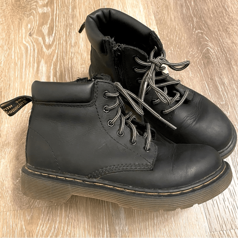 Dr. Marten Padley Leather Lace Up zipper side Black leather combat boots girls 1