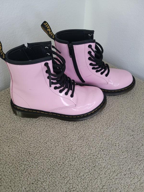 Dr. Martens 1460 J Kid Size 2 Pink Leather Round Toe Lace Up Zip Ankle Boots S91