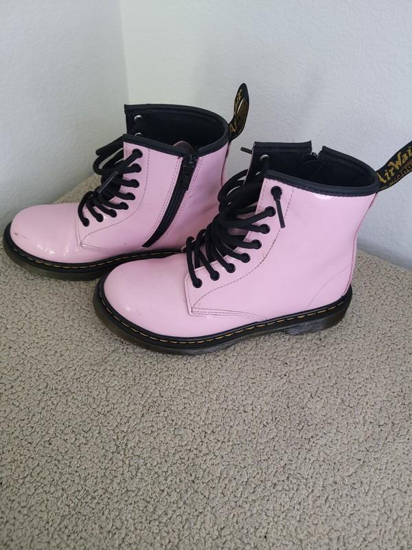 Dr. Martens 1460 J Kid Size 2 Pink Leather Round Toe Lace Up Zip Ankle Boots S91