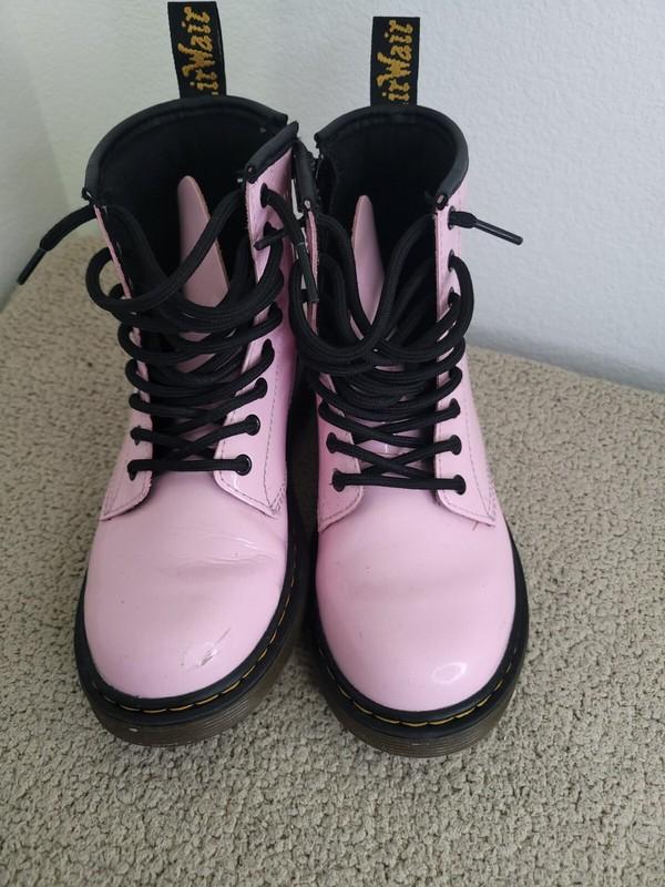 Dr. Martens 1460 J Kid Size 2 Pink Leather Round Toe Lace Up Zip Ankle Boots S91