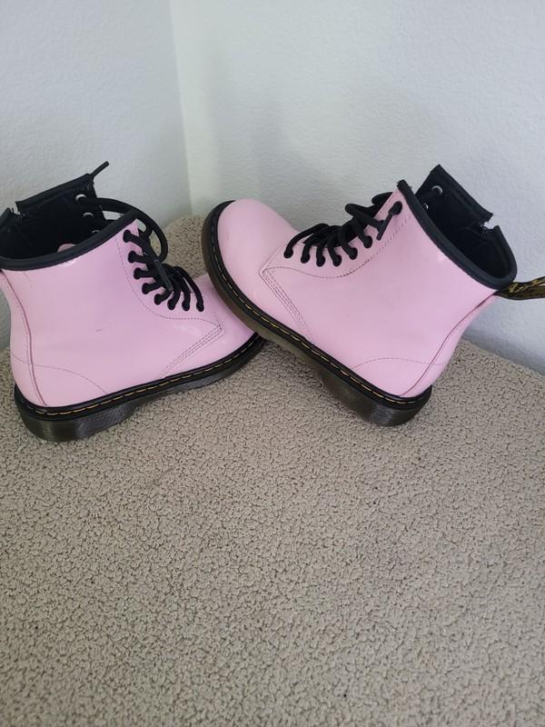 Dr. Martens 1460 J Kid Size 2 Pink Leather Round Toe Lace Up Zip Ankle Boots S91