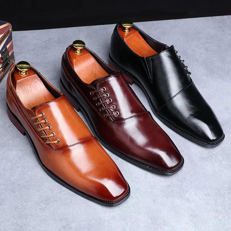 Dress Shoes Oxfords Side Open Lace Up Fashion Designers Men Leather Dress Shoes
