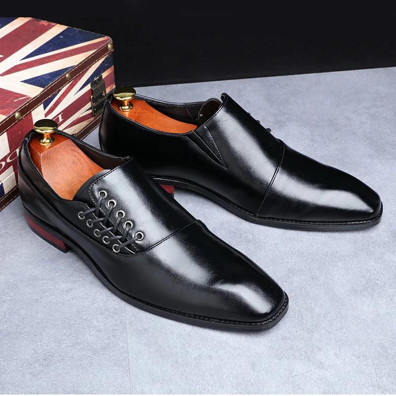 Dress Shoes Oxfords Side Open Lace Up Fashion Designers Men Leather Dress Shoes