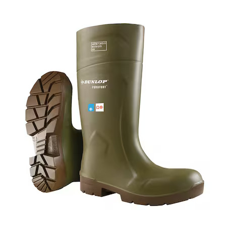 Dunlop 5183155 Unisex Tall Rubber Boots Steel Toe Green Men's 7 Women's 9