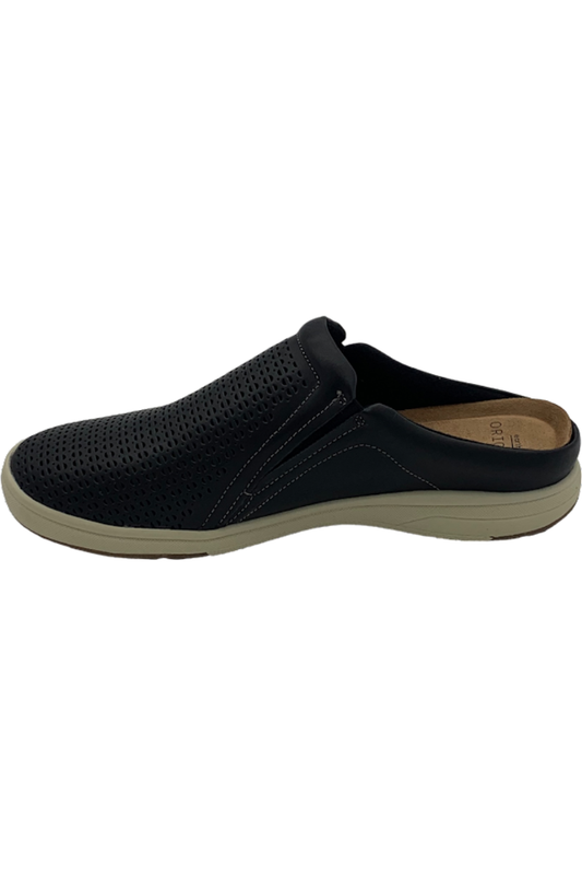 Earth Origins Perforated Leather Slip-On Clogs Emilia Black