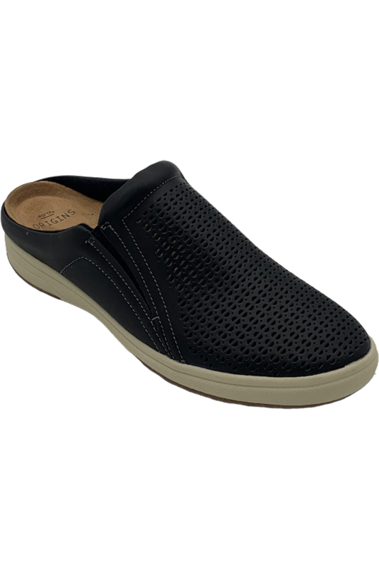 Earth Origins Perforated Leather Slip-On Clogs Emilia Black