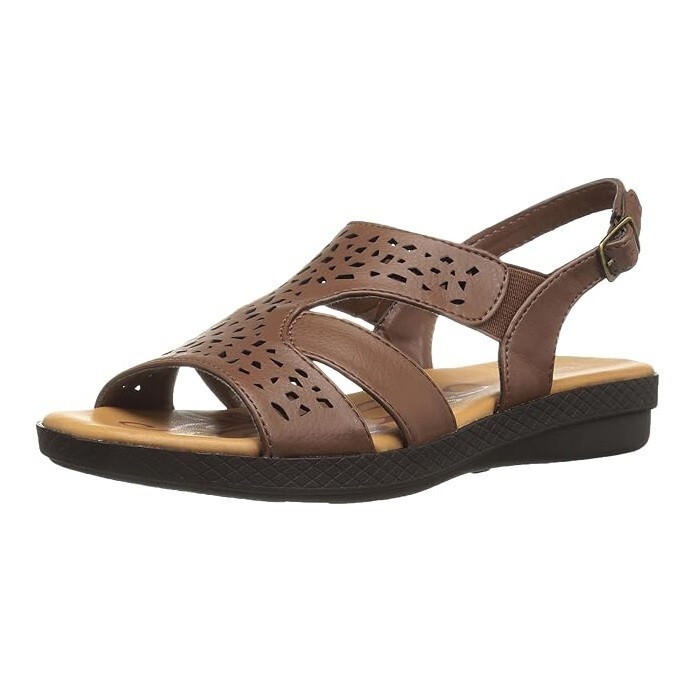 Easy Street Womens 6.5 M Brown Bolt Slingback Strappy Flat Sandal NIB ZK2