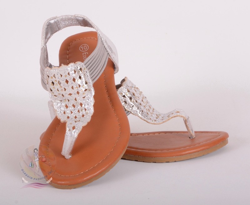 Eddie Marc Girls Silver Embellished Laser Cut Sandals Sz 8 US / 24 EU $29 NWOB
