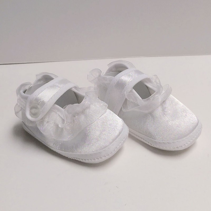 EK Lace Satin Baby Christening Shoes Boys Girls Baptism White Crib Shoes 0-6 Mo