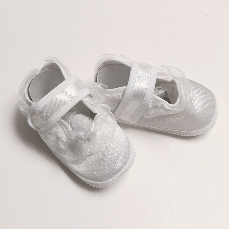 EK Lace Satin Baby Christening Shoes Boys Girls Baptism White Crib Shoes 0-6 Mo