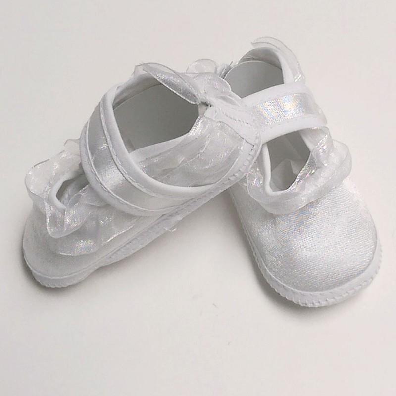 EK Lace Satin Baby Christening Shoes Boys Girls Baptism White Crib Shoes 0-6 Mo