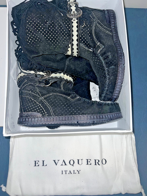 EL VAQUERO DELILAH DRAINER BLACK SIZE Euro 38 / US 7 - 7.5 NIB BOOTS NEW ITALY