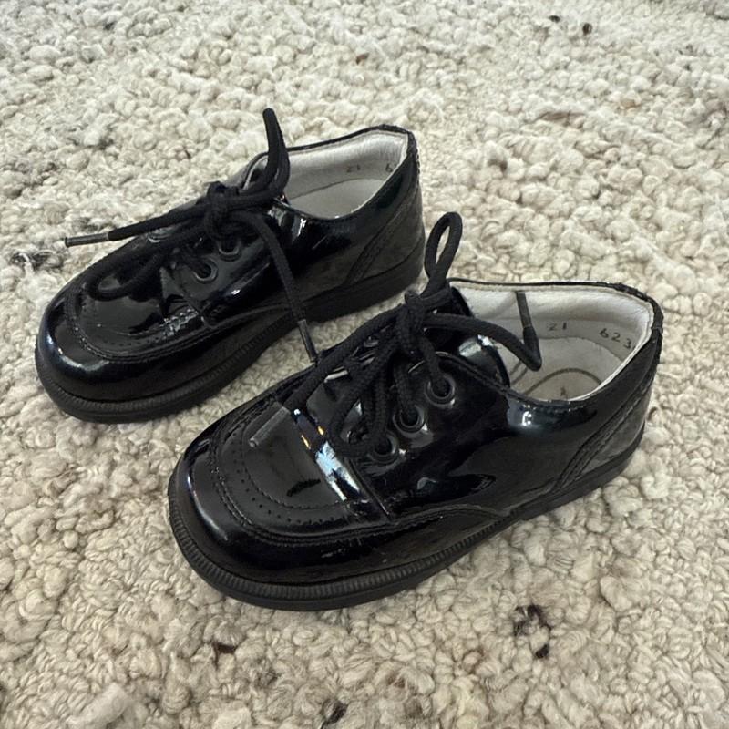 ELEFANTEN Baby Patent Leather Shoes Size 21 Loafer With Laces BLACK