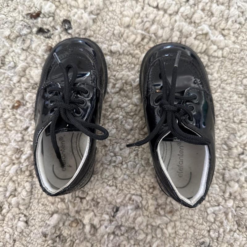 ELEFANTEN Baby Patent Leather Shoes Size 21 Loafer With Laces BLACK