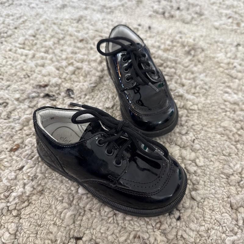 ELEFANTEN Baby Patent Leather Shoes Size 21 Loafer With Laces BLACK
