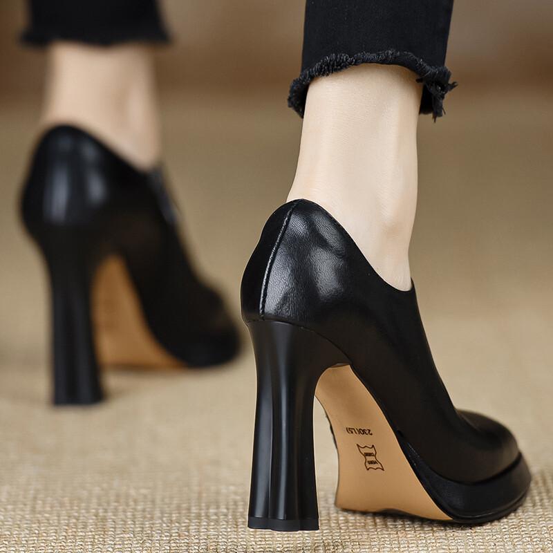 Elegant Women Lady Ankle Boots Pointed Toe Chunky Block Heel Side Zipper Booties