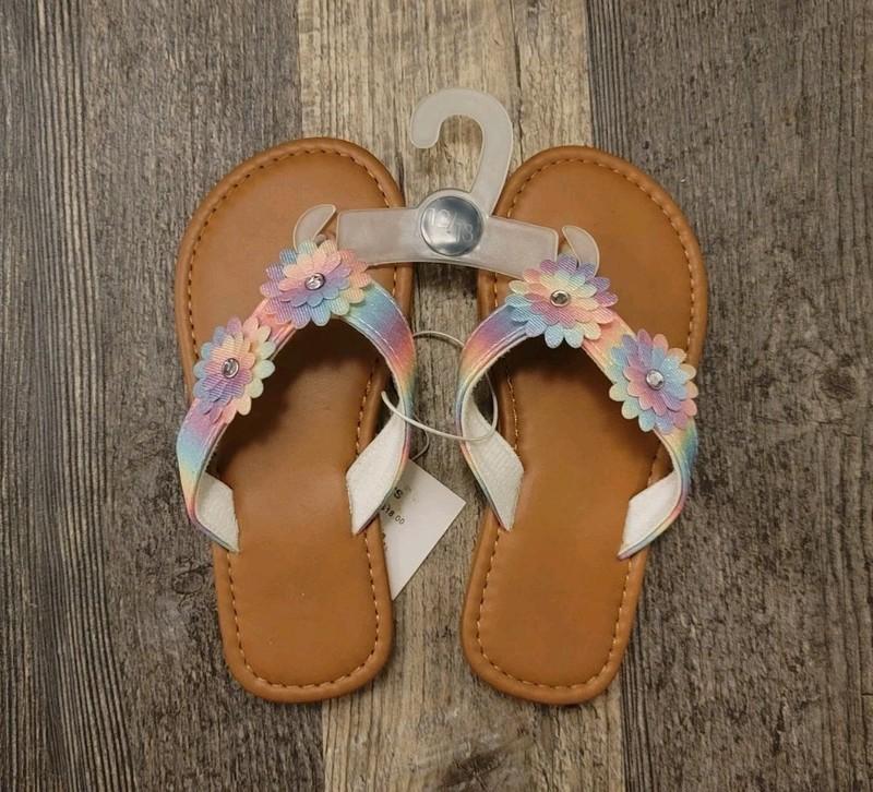 Elli Girls Sz 12/13 Pink Blue Flower Strap Flip Flop Sandals Shoes NWT