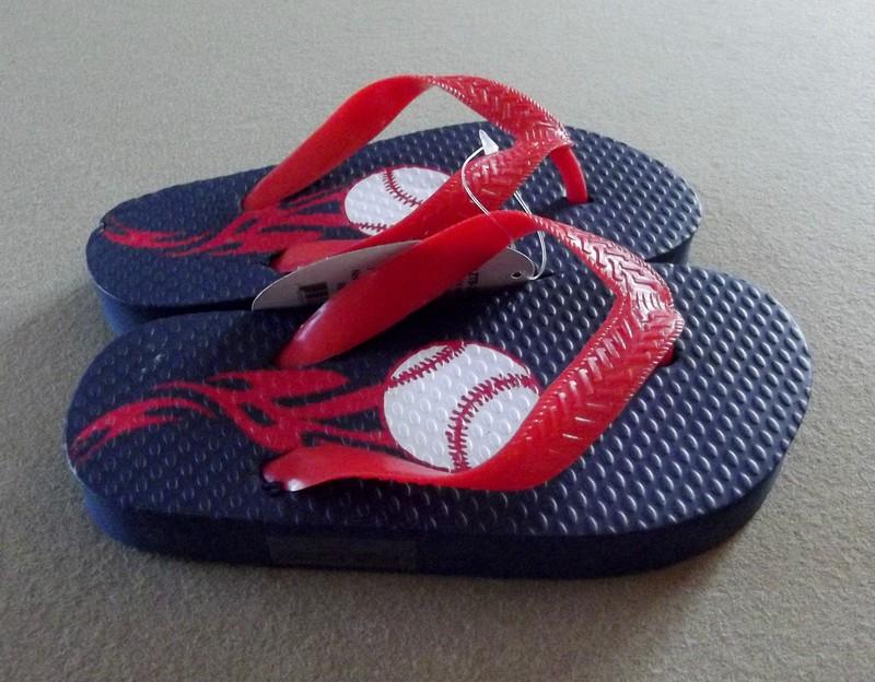 Empire Little Boys Sport-Theme Flip-Flop Sandals "Baseball" Size (L 1-2) NWT