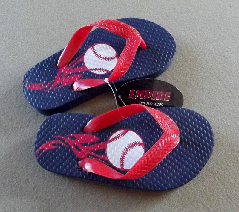 Empire Little Boys Sport-Theme Flip-Flop Sandals "Baseball" Size (L 1-2) NWT