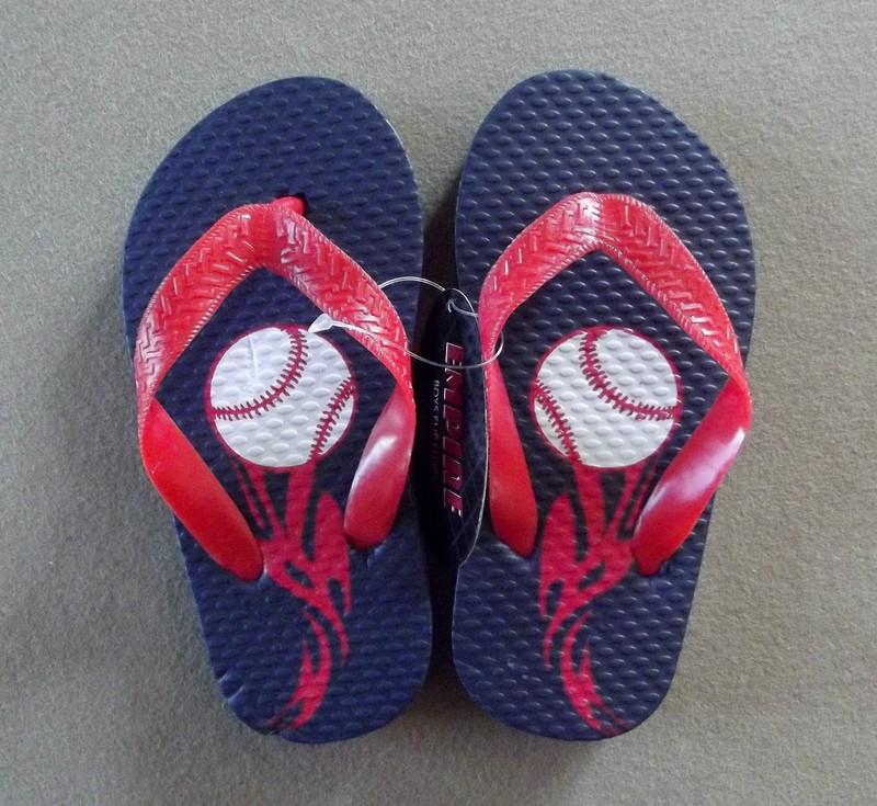 Empire Little Boys Sport-Theme Flip-Flop Sandals "Baseball" size (L 1-2) NWT