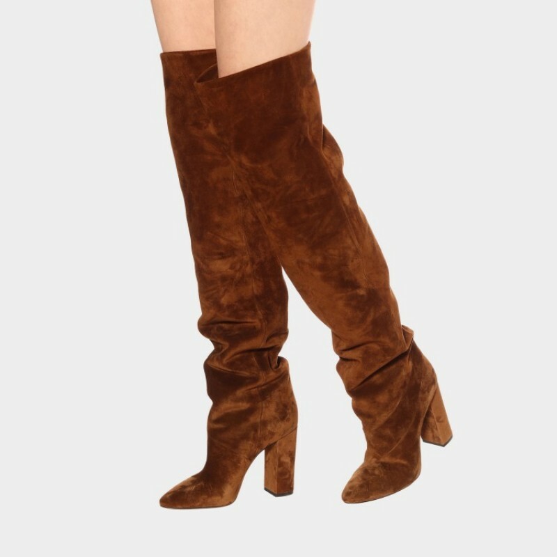 Europe Women's Suede Fabric Slouch Over The Knee Thigh High Heel Boots 44/47 L