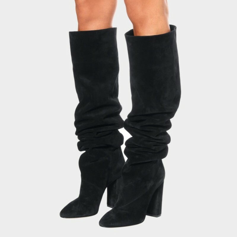 Europe Women's Suede Fabric Slouch Over The Knee Thigh High Heel Boots 44/47 L