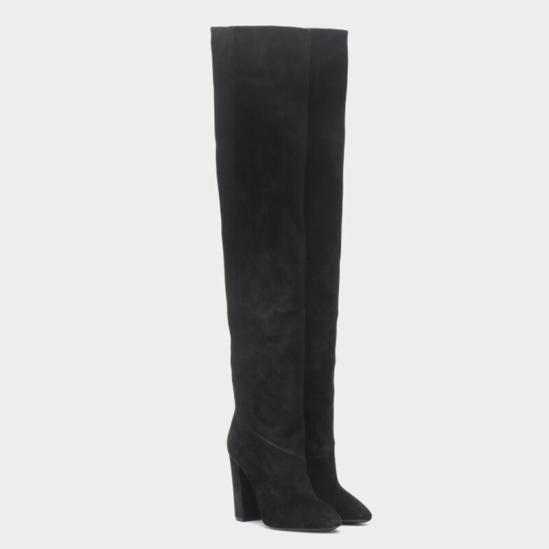 Europe Women's Suede Fabric Slouch Over The Knee Thigh High Heel Boots 44/47 L
