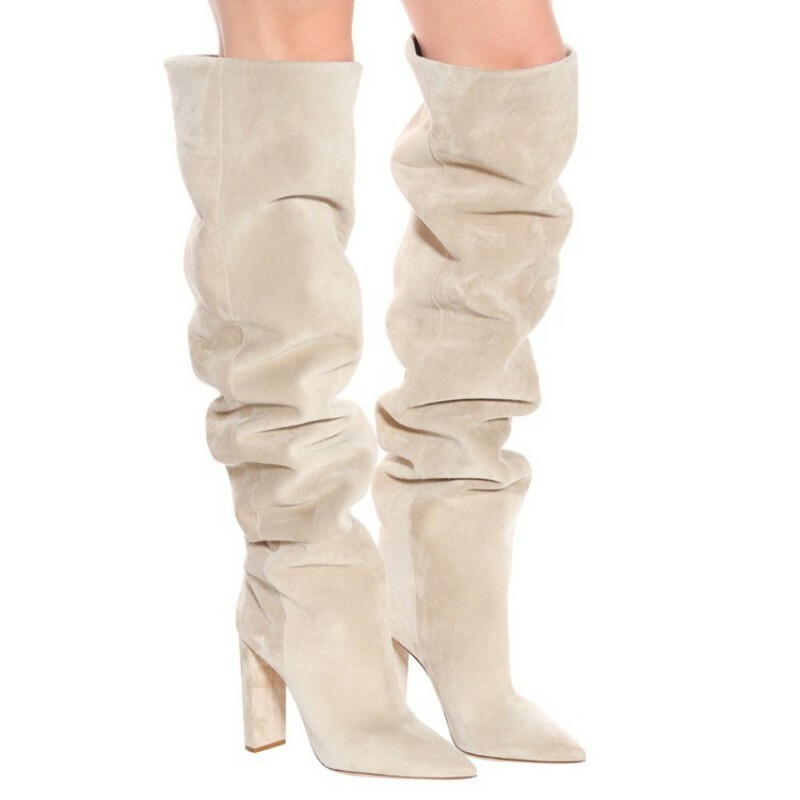 Europe Women's Suede Fabric Slouch Over The Knee Thigh High Heel Boots 44/47 L