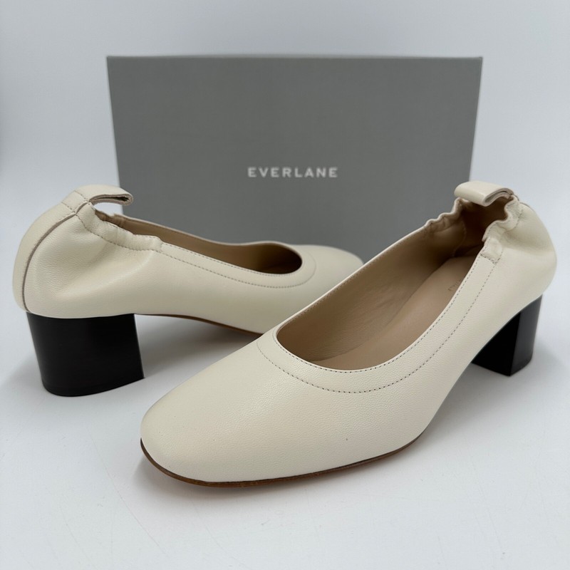 Everlane The Italian Leather Day Heel In Bone Sz 9 Women's Elastic Back Comfort