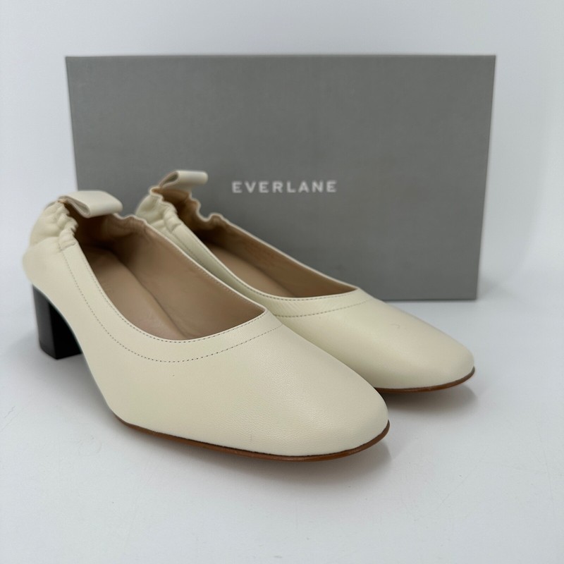 Everlane The Italian Leather Day Heel In Bone Sz 9 Women's Elastic Back Comfort
