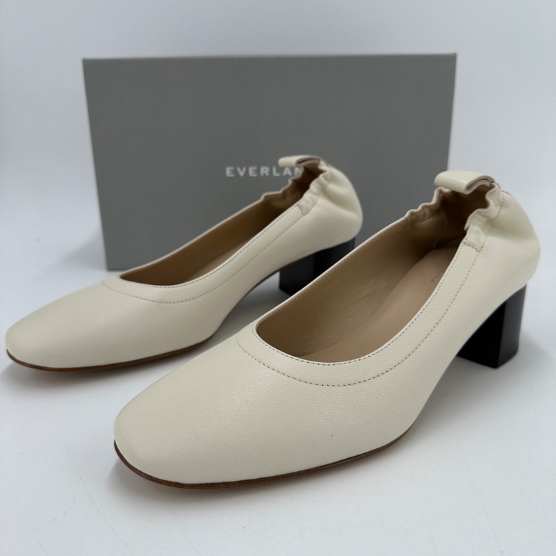 Everlane The Italian Leather Day Heel in Bone sz 9 Women's Elastic Back Comfort